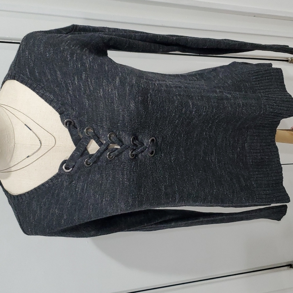 American Eagle Lace-Up Heather Gray Sweater sz X-Small XS